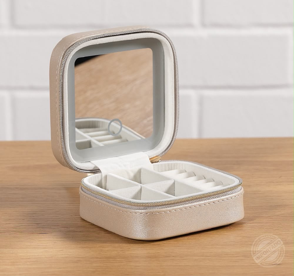 Boîte à bijoux de voyage avec miroir LED