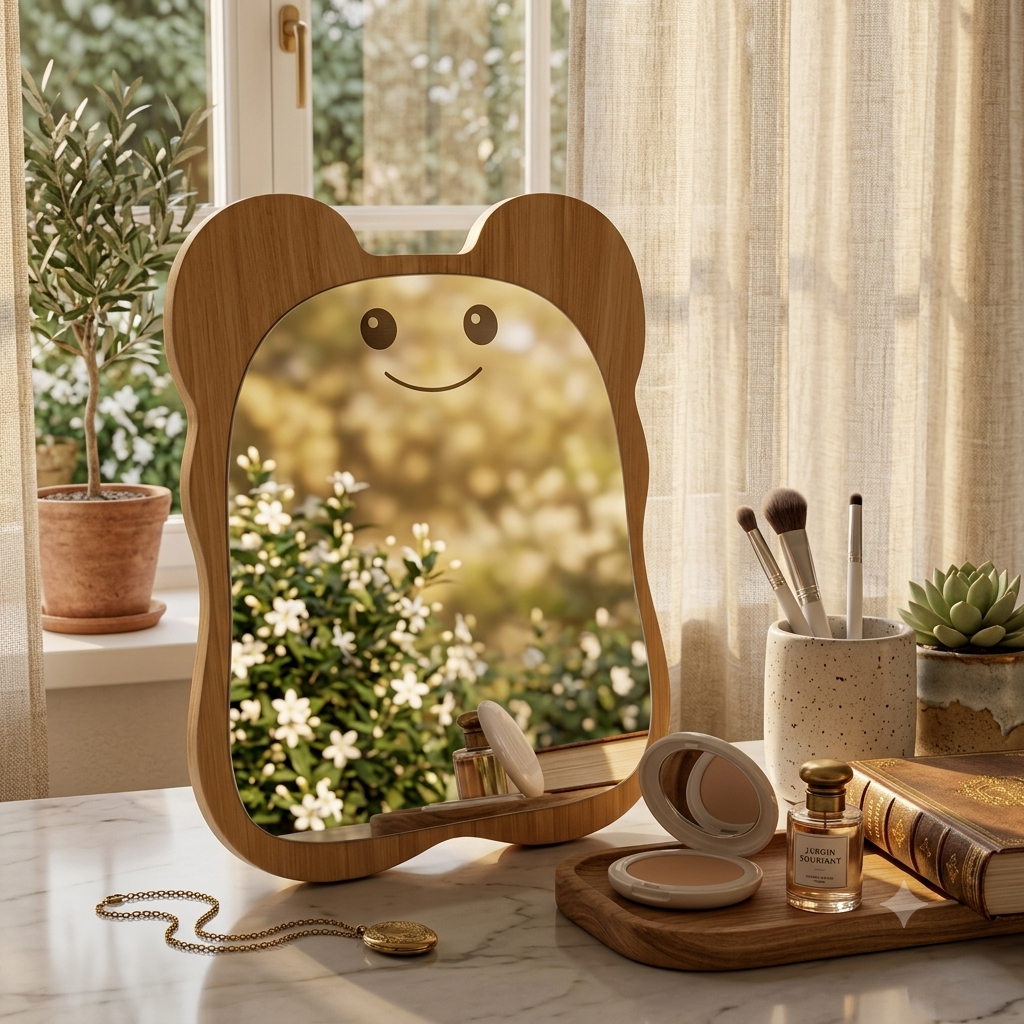 Miroir de table décoratif en bois
